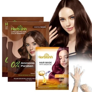 Herbishh Champú Marrón Castaño para Cabello Gris, Champú Tinte Cabello 3 en 1 + Hask - Imagen 1 de 7