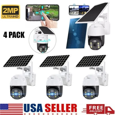 WiFi6 Solar Battery Powered Wireless Security Camera Sys Outdoor 3MP PTZ 4 PACK - Image 1 of 4