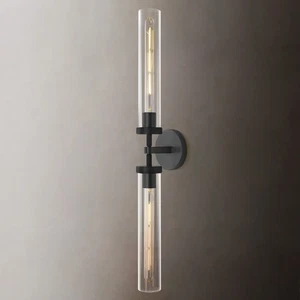 SKFWAITKW Black 30" Linear 2-Light Wall Sconce w/ Tube Glass Modern Fixture - Picture 1 of 10