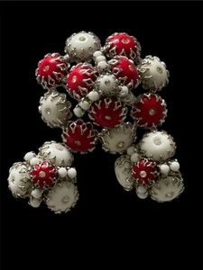 Set orecchini clip spilla vetro latte rosso e bianco strass Gale vintage by Gale - Foto 1 di 6