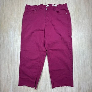 Pantalones de mezclilla J. Jill tiro alto pierna recta recortados dobladillo crudo elásticos borgoña 18 - Imagen 1 de 13