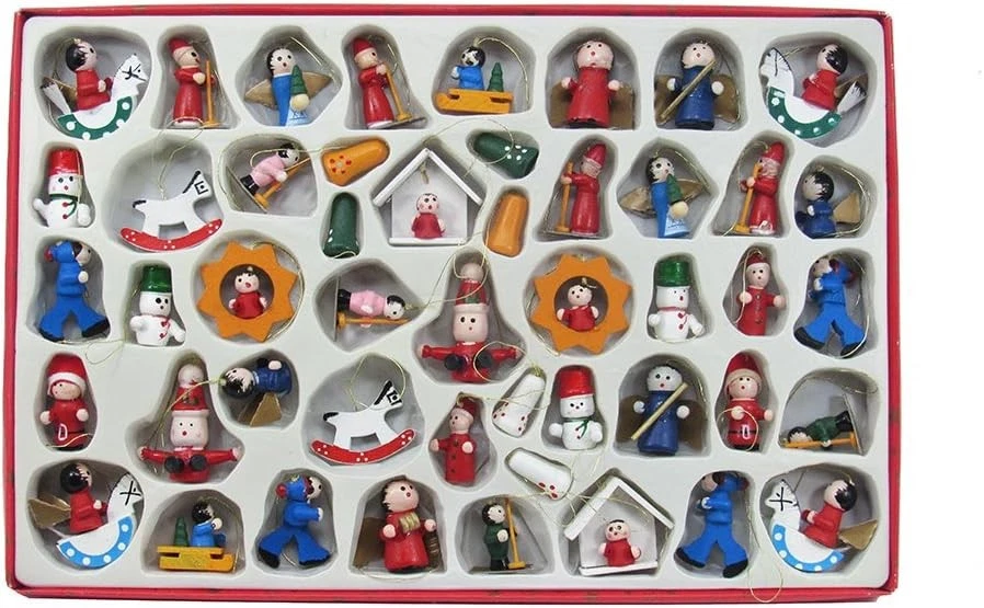Kurt Adler Petite Treasures Wooden Mini Christmas Ornament Set of 48 Pieces