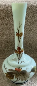 Antique Vintage Milk Glass Vase Hand Painted Oak Leaves Acorns 8" - Picture 1 of 7