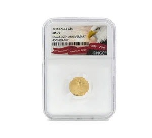 2016 5$ American Eagle 30. Jubiläum 1/10 OZ Goldmünze NGC MS70 - Bild 1 von 2