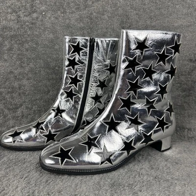 Jeffrey Campbell On-Mars Star Print Ankle Boots in Silver Women’s 8 Square Toe - Image 1 of 4