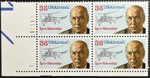 U.S. Scott #C119, Plate Block of 4, Igor Sikorsky, Helicopter, VF, MNH - Picture 1 of 2