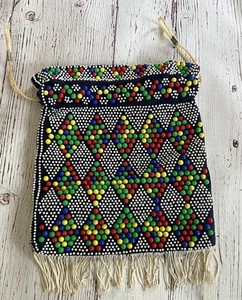 Mod Beaded Purse Dot Candy 60s 70s Shoulder Bag Fringe Rainbow Vtg Fun - Picture 1 of 6