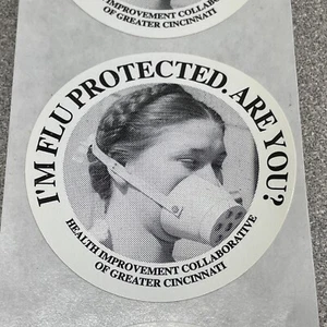 Vintage B&W Self-Adhesive Sticker “I’m Flu Protected, Are You?” - Cincinnati  2” - Picture 1 of 8