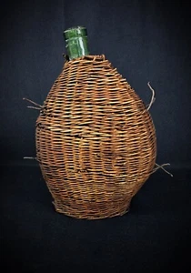 Ancienne dame Jeanne / Bonbonne en osier et bouteille en verre - Picture 1 of 8