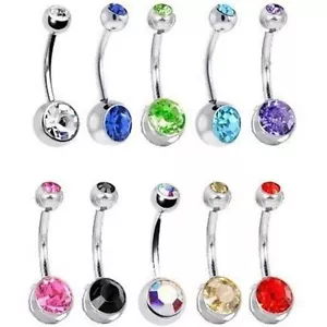 10pcs DOUBLE CRYSTAL Belly Bars Gem Ball Nose Navel Rings Piercings Jewellery UK - Picture 1 of 1