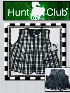 HUNT CLUB NEW Black White Gold Plaid Size 1X Button Holiday LINED Vest 978154 - Picture 1 of 8