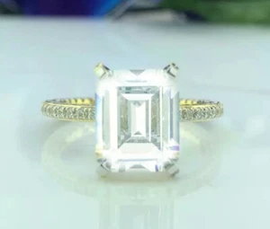 5 Carat Simulated Emerald Diamond Solid 14Kt Yellow/White Gold E Meaniful Gift - Picture 1 of 4