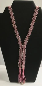vintage pink clear glass seed bead flapper necklace 20” lariat - Picture 1 of 7