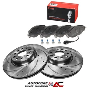 FOR SEAT LEON FR 2.0 TDI (MK3) FRONT DRILLED & GROOVED DISCS & BREMBO PADS SET - Picture 1 of 1