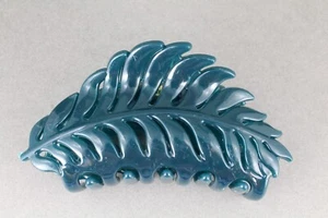 Dark Teal leaf hair clip claw butterfly clamp 4" long open cut out leaves vine - Picture 1 of 8