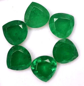 15.56 Cts Emerald Color Doublet Quartz Pear Cut 9x9 mm Lot 06 Pcs Loose Gemstone - Picture 1 of 4