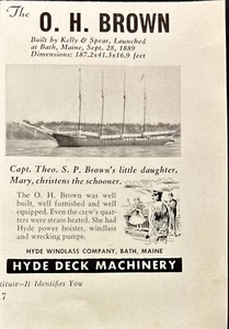 Hyde Deck Machinery The O.H. Brown Schooner Bath Maine Vtg Print Ad 1960 - Picture 1 of 6