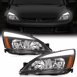 WEELMOTO Pair Headlights For 2003-2007 Honda Accord LED DRL Halogen Headlamps - Picture 1 of 18