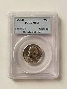 1955-D Washington Silver Quarter PCGS MS63 - Picture 1 of 4