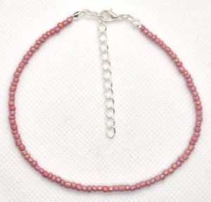 SALMON PINK RAINBOW SEED BEAD ANKLE BRACELET ANKLET 9" + EXT SB37 - Picture 1 of 2