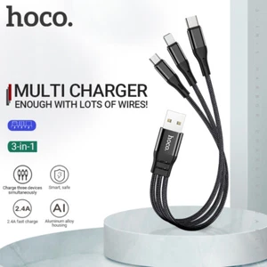 Hoco 3in1 Short Cable 25cm 2.4A Multifunction Fast Charging Aluminum Alloy Braid - Picture 1 of 16