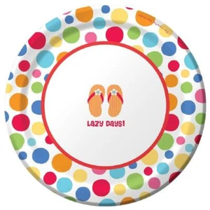 Lazy Days Flip Flop Polka Dot Luau Beach Pool Birthday Party 7" Dessert Plates - Picture 1 of 1