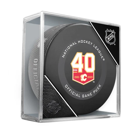 Calgary Flames 40th Anniversary Inglasco Official NHL Hockey Game Puck in Cube Cover