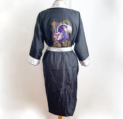 Unisex Men Kimono Reversible Embroidered Dragon Robe Asian Japanese Black Gray L - Image 1 of 4