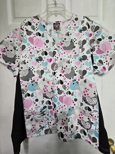 Divine Scrubs Scrub Top-size 2X-Pastel Hearts w/Black sides-Chest 27.5"/L 29" - Picture 1 of 5