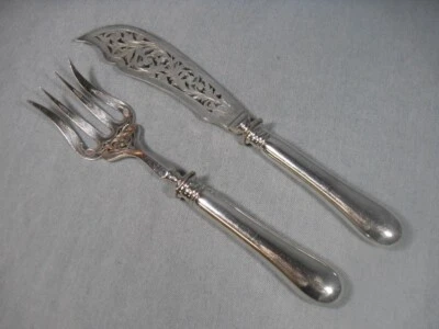 Très beau couvert de service à poisson, Manche argent, Minerve, Napoléon III - Photo 1/4