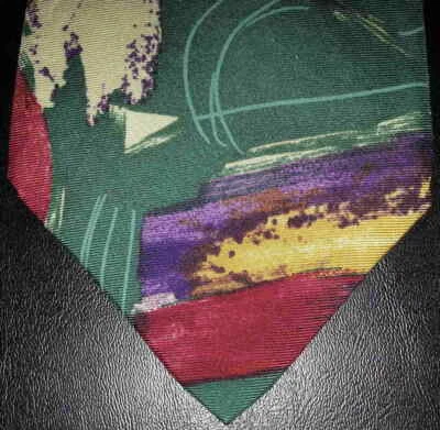 Enrico Coveri галстук шелк зеленый бордовый желтый синий фиолетовый абстрактный новый в коробке t4191  - Изображение 1 из 4