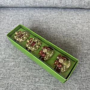 Burton and Burton Napkin Rings Christmas Wreaths Bells Rhinestone Enamel NEW - Picture 1 of 9