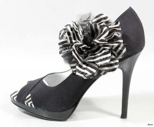 nuevo BEVERLY FELDMAN Negro Puntera Abierta FLOR MaryJane Plataformas BOMBAS Tacones Zapatos 8 - Imagen 1 de 3