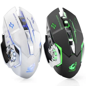 1800DPI Ergonomic Rechargeable Mouse Wireless Gaming Mouse USB LED Back White  - Picture 1 of 12