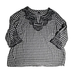 Talbots Women's Top Size 3X Plus Black White Check Cotton V Neck 3/4 Sleeve - Picture 1 of 9
