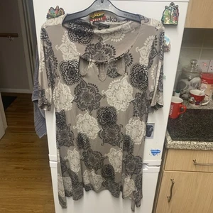 Ladies Beaded Top Tunic Anya Masden Size 18/20 Grey Black White Beige - Picture 1 of 5