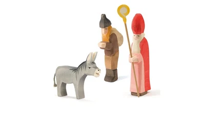 Ostheimer St. Nikolaus mit Stab Knecht Rupprecht und Esel große Krippen-Figuren - Bild 1 von 4