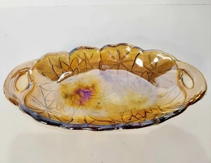 Vintage Marigold Carnival Glass Bonbon Candy Dish Sunflower Daisy Pattern - Picture 1 of 5