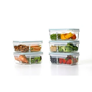 Glasslock Duo 5 Piece Clear Glass Microwave Safe Divided Food Storage Containers - Picture 1 of 6