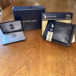 NEU MIT ETIKETT US POLO ASSN HERREN LEDER FALTBARE PASSCASE GELDBÖRSE SCHWARZ WEICHES LEDER - Bild 1 von 10