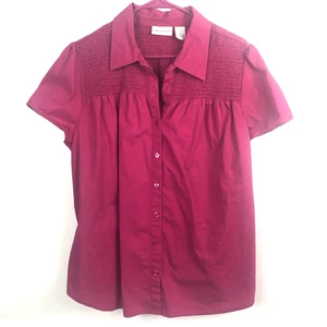 Kim Rogers Woman Collared Magenta Pink Smocked Yoke Short Casual Sleeve Size 2X - Picture 1 of 9