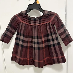 Vestito Burberry bambino bambina bordeaux a quadri cotone 6 mesi neonato preparazione classica - Foto 1 di 9
