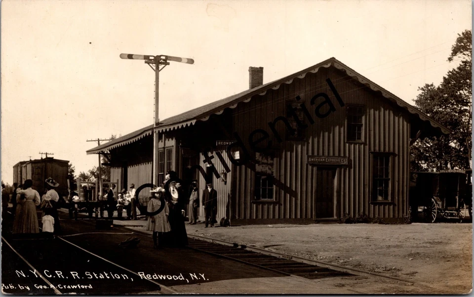 Real Photo NYCRR Railroad Station Depot Train & Platform At Redwood NY RPPC V298 - Image 1 of 4