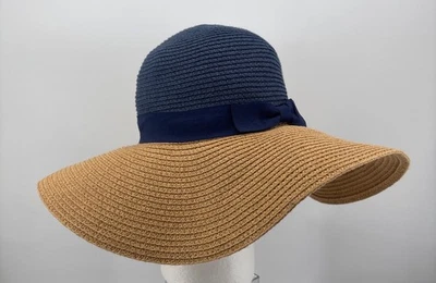 Magid Blue and Tan Floppy Paper Hat Summer Spring Beach - Изображение 1 из 4