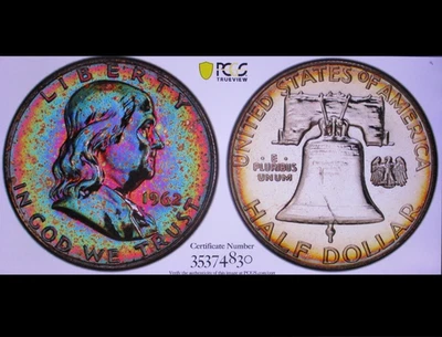 1962 FRANKLIN HALF PF66 DUAL TONED MONSTER CHROMATIC ARTISTIC GEM PCGS/GS/QR/PQ - Image 1 of 4