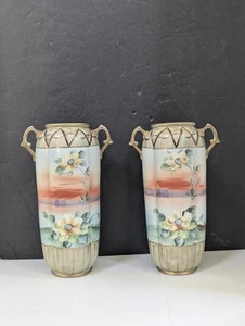 VINTAGE PAAR SET 2 NIPPON JAPAN HANDBEMALTE PORZELLANVASEN  - Bild 1 von 8