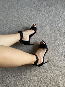 Zara Black Satin Sandal - Sz 37 - Picture 1 of 4