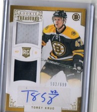 Torey Krug RC Auto Jersey Patch #/699 SP RARE 2013 Panini Anthology RC Treasures