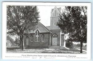 AMERICUS, Kansas KS~ FIRST METHODIST EPISCOPAL CHURCH Lyon County 1910s Postcard