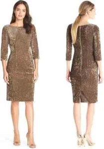 Eliza J Damen Etuikleid 3/4 Arm Metallic Gold - Bild 1 von 5